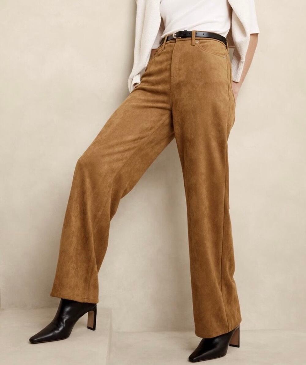 Banana Republic Ultra High-Rise Wide Leg Vegan Suede Pants Tannin Brown NWT 25